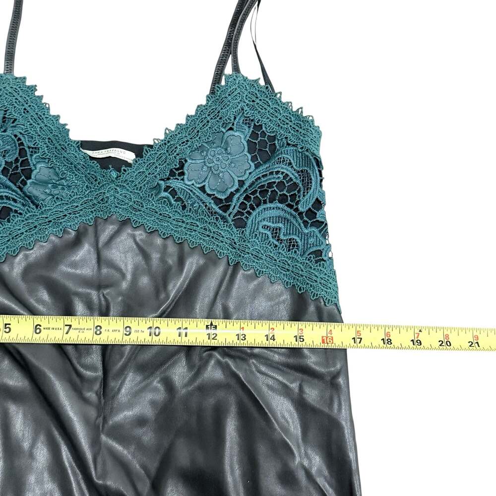Womens Zara TRF Faux Leather Crochet Lace Trim Slip Dress in Black and Teal - Picture 5 of 6